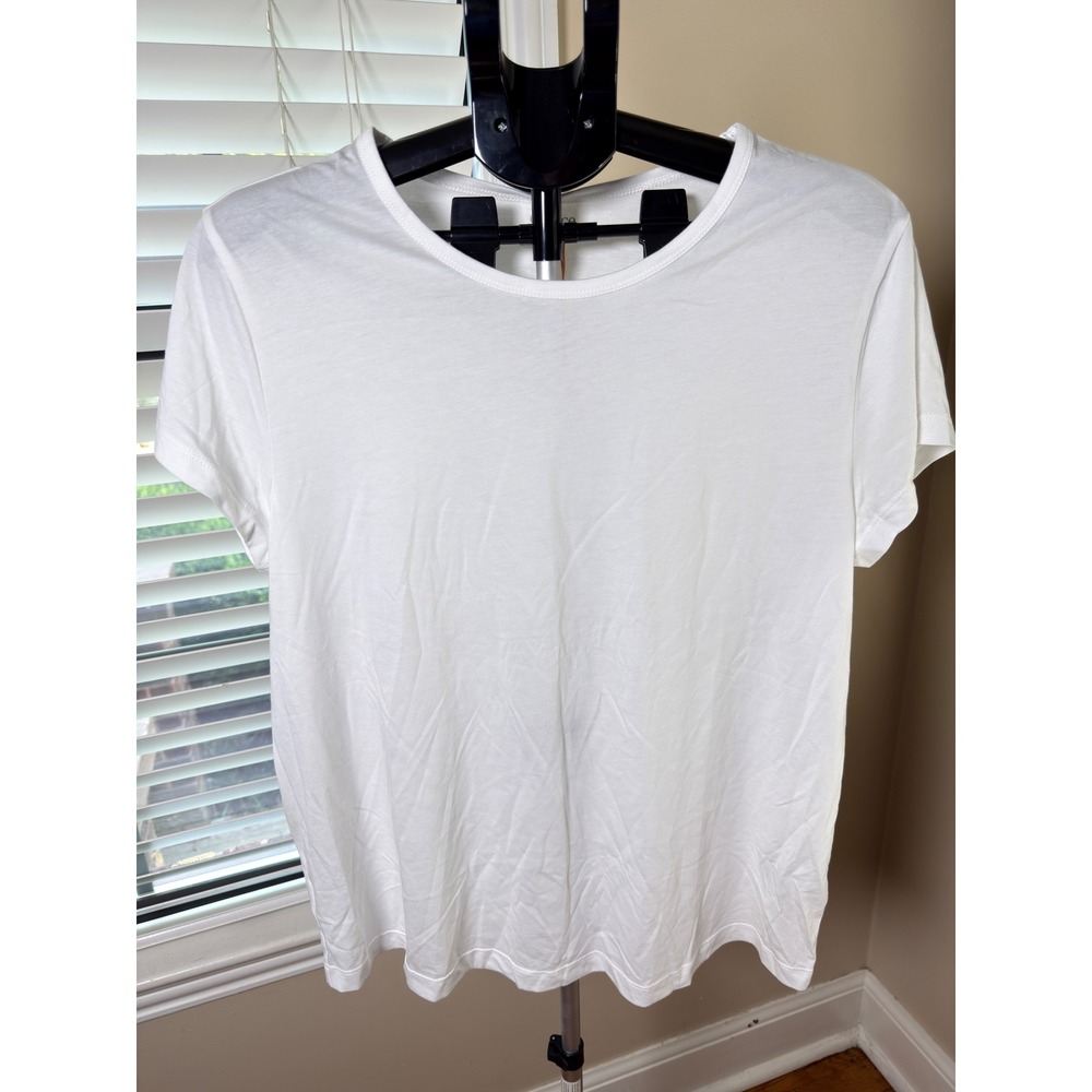 Quince Cotton Modal Maternity Crew Neck Tee White Short Sleeve Size L NWT